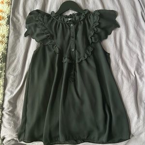 Max Studio Black and Short Sleeve w/Ruffle Button Down Size Extra Small